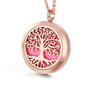 Essential Oil Diffuser Necklace | 18K PVD Gold Plated Stainless Steel | Tree of Life Aroma Diffuser Aromatherapy <b>Locket</b> Pendant - Product Image 2