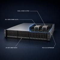 Serveur en rack 2U Intel Xeon Scalable 2 sockets DDR5 5600MT PCIe Gen5 NVMe GPU AI Inference FusionServer 2288 V7 Serveur d'entreprise