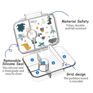 Aohea Vente en gros Boîte à bento pour enfants en plastique Tritan transparent 4 compartiments Boîte à lunch 100% étanche Boîte à lunch pour enfants sans BPA pour l'école - Product Image 5