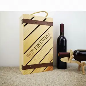 Caixa de vinho em madeira com logotipo personalizado, caixa de presente de madeira de alta qualidade com trava, caixa de vinho com duas garrafas, caixa de madeira para presente