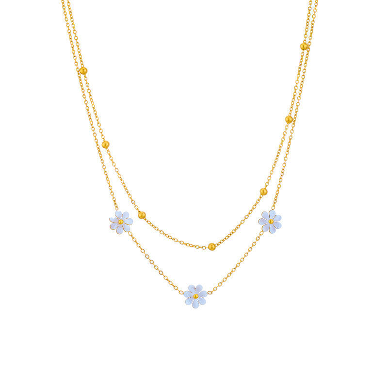 Golden chrysanthemum white shell double necklace