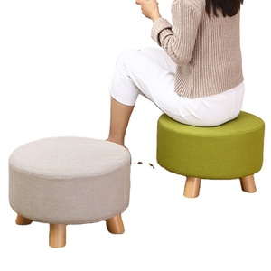 Round Soft Bench Footrest Step Stool Padded Seat Sofa Shoe Wooden Footstool Ottoman Home <strong>Small</strong> Solid Wood <strong>Pouffe</strong> Foot Stool - Product Image 1