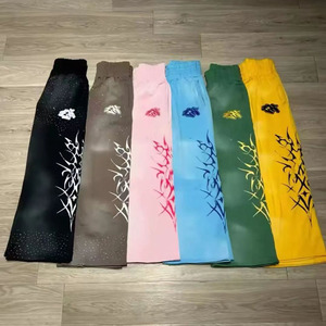 Acid-Wash-Jogginghose mit weitem Bein und Strasssteinen, doppelseitiger Siebdruck, Baggy-Jogger mit elastischem Bund und hoher Taille für Herren - Product Image 2