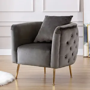 Роскошный серый бархатный расслабляющий стул, стул с ворсом, стул для гостиной с золотыми ножками