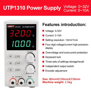 UNIT UTP1310 แหล่งจ่ายไฟ 32V 10A ปรับได้ 4 หลักจอแสดงผล AC 110V/220V ตัวควบคุมแรงดันไฟฟ้า 320W 50/60 เฮิร์ตสำหรับซ่อมโทรศัพท์ - Product Image 5