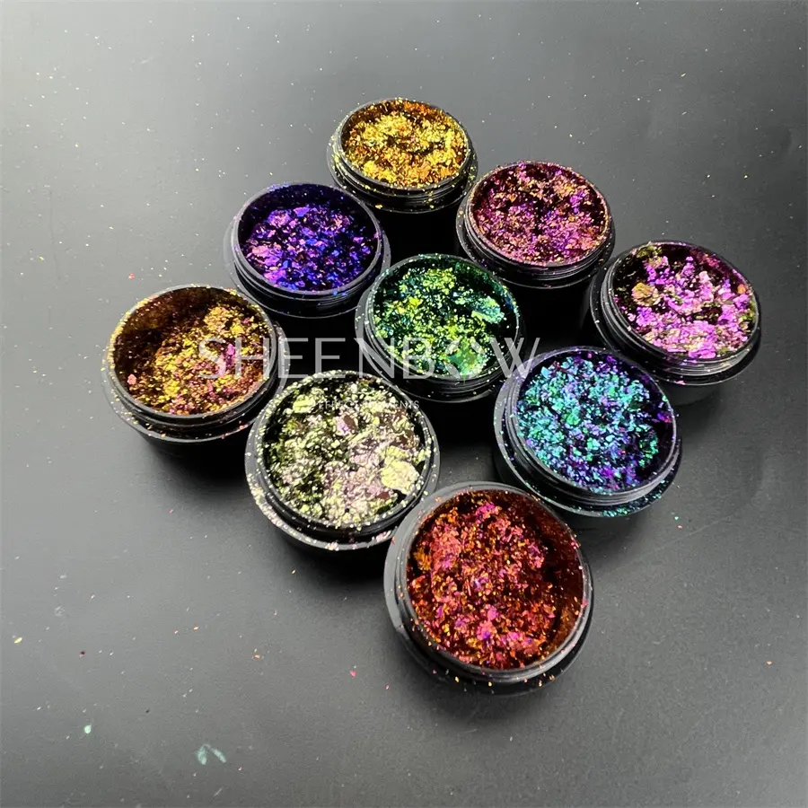 Sheenbow Color shifting flakes glitter pigment bulk random cut chameleon cosmetic flakes