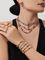Perhiasan untuk Wanita Dopamine Burst Bunga Empat Kelopak Buatan Tangan Berlian Tempel Gelang Baja Tahan Karat Anting Kalung Indah