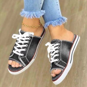<span class=keywords><strong>Zapatillas</strong></span> Planas de Lona para Mujer, con <span class=keywords><strong>Cordones</strong></span>, Punta Abierta, Nuevas, Casuales, de Moda, de Mezclilla, para la Playa, Tallas Grandes 35-43 - Product Image 3