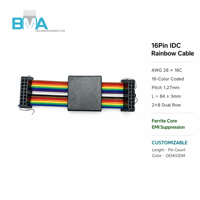 Câble plat ruban arc-en-ciel OEM 2,54 mm de pas, 16 broches IDC, 28AWG, contact doré, noyau en ferrite 2300Ω, 84 mm pour signal de PCB embarqué
