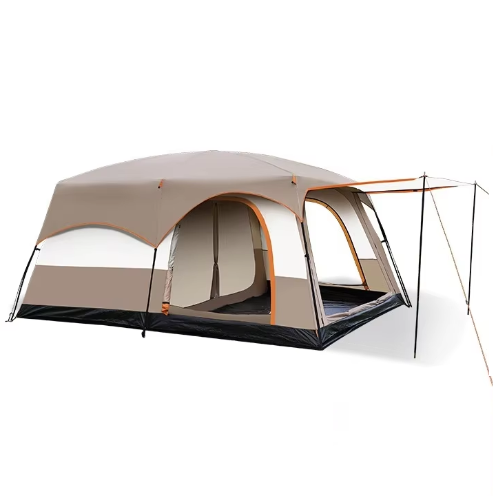 Two Rooms One Hall Portable Folding Tent Large Space Metal Outdoor Furniture Sunscreen & Rainproof for Camping Parks & Picnics