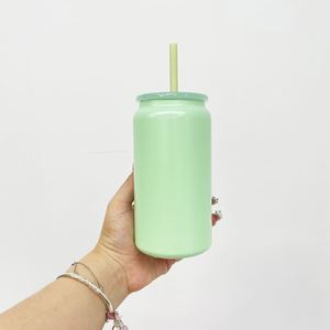 25 Pack Custom logo Matt <b>Candy</b> Colored Macaron Blank Sublimation Stainless Steel 16oz Soda Beer Can with Lids and Straws - Product Image 3