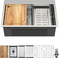 Évier de cuisine encastrable HOMEDEC 28 pouces, double cuve rectangulaire, avec plan de travail à deux niveaux et façade d'appoint, en acier inoxydable de calibre 16