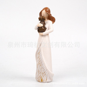 Resin Girl Holding Dog Figurine For <b>Home</b> Living Room Bedroom Desktop <b>Rustic</b> Style <b>Decoration</b> Mother's Day Gift - Product Image 1