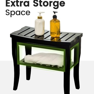 Banc de douche Hc avec étagère de rangement 55,88 x 40 x 11,43 cm, tabouret de salle de bain noir - Product Image 3