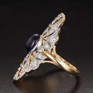 Bague LiCai en or bicolore avec <span class=keywords><strong>saphir</strong></span> bleu |   Bijoux pour femmes de style vintage Old Money, micro-pavés, pierres précieuses simulées, vente en gros - Product Image 5