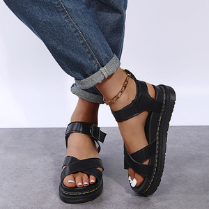 Open Toe Flatform Wedges Chaussures Femme Sandales De Plage D'été Sexy Femmes Plus La Taille 42 PU Cuir Sandalias Sandales plates - Product Image 5