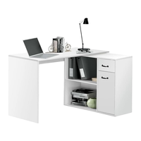 Bureau d'ordinateur moderne blanc avec étagères, bureau d'ordinateur en forme de L tout-en-un avec tiroirs, bureau et table pour laboratoire informatique universitaire