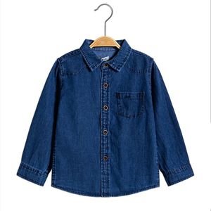 아이 소년과 소녀 청바지와 셔츠 1-14 년 소년 청바지 셔츠 전면 하나의 포켓과 옷깃 목 아기 워시 데님 셔츠 - Product Image 5
