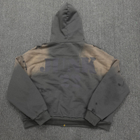 Sweat-shirt à capuche personnalisé avec fermeture éclair, doublure en tissu gaufré, impression DTG, lavage à l'acide, coupe oversize pour homme