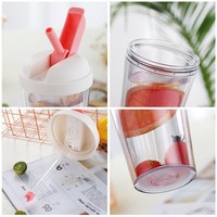 Gobelet à double paroi pratique pour café glacé, thé, jus, avec couvercle rabattable et paille, réutilisable, en plastique, design zen asiatique Iinmei