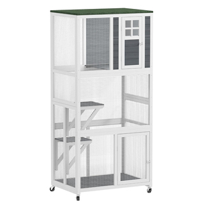 Vertical Wooden <strong>Cat</strong> Enclosure Outdoor Catio with Wheels Weatherproof Large Pet <strong>Run</strong> Cage <strong>for</strong> 1-3 <strong>Cats</strong> - Product Image 1