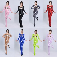 Combinaison intégrale ultra-fine et brillante pour femme, avec entrejambe ouvert et décolleté sexy