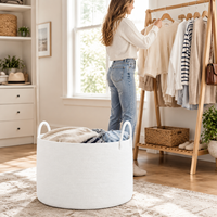 Panier de rangement en corde de coton blanc avec poignées, grand panier rond pour le linge, les jouets, les couvertures, pour la chambre à coucher, le salon, la décoration de la maison