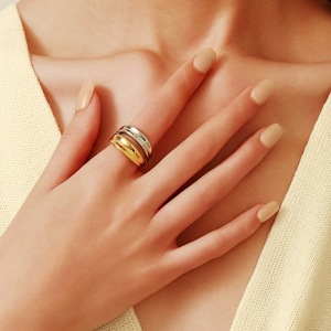 Stainless Steel <b>Ring</b> 18k Gold Plated Two Tone Titanium Steel Wedding Band Unisex Fashion Jewelry YR23 - Product Image 2