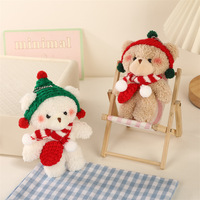 Porte-clés ours en peluche de Noël mignon avec chapeau et écharpe, mini animal en peluche doux, porte-clés de sac à dos, cadeau de vacances