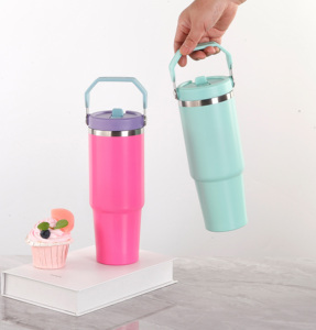 Vaso con Tapa y Asa, Minimalista, Libre de BPA, Antiderrames, Nuevo Diseño, Taza, Botella de Agua de Acero Inoxidable Aislada Personalizada - Product Image 3