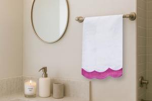Magenta Border Linen Guest <b>Towel</b>, Decorative Trim <b>Hand</b> <b>Towel</b>, Absorbent Linen Cotton Bathroom <b>Kitchen</b> Decor - Product Image 2