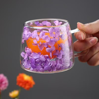 Gobelet en verre double haute qualité réutilisable en borosilicate avec fleurs séchées