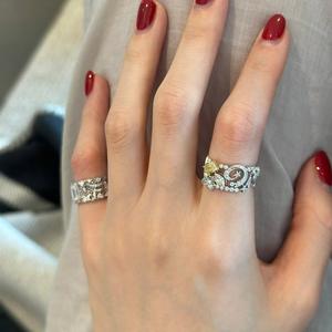 Bague en argent pur S925 avec diamant de haute qualité, style vintage, personnalité féminine, incrustation de diamants, sertissage unique et élégant - Product Image 3