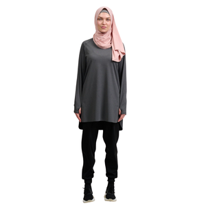 Custom Eco-Friendly Plus Size Muslim Women's <b>Modest</b> Activewear <b>Set</b> Quick Dry Breathable Lightweight Polyester/Cotton Colorblock - Product Image 2