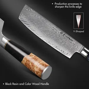 Damas Vg10 Couteau en acier à haute teneur en carbone Couteau Nakiri japonais