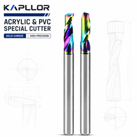 Fraise à spirale à une dent en carbure monobloc KAPLLOR, revêtement arc-en-ciel, pour acrylique et plastique PVC, pour routeur CNC