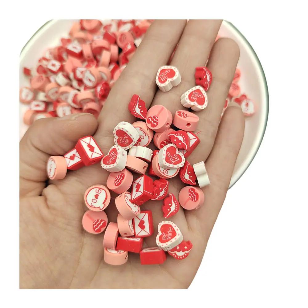 Sevgililer günü polimer kil boncuklar kırmızı pembe renk Diy takı yapımı için el yapımı zanaat aksesuarları
