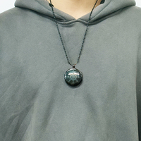 Pendentif énergétique quantique Hoonni Laval, motif tournesol, pierre volcanique avec cadre en acier inoxydable, boîte noire à clapet