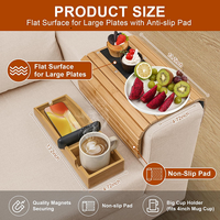 Plateau de Table Magnétique Amovible en Bambou Naturel Antidérapant Porte-Gobelet Canapé Accoudoir Plateau de Rangement 3-en-1