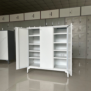 White 3-Door Metal <b>Storage</b> <b>Cabinet</b> <b>Large</b> Household Organizer Container <b>Shoe</b> Rack Furniture for Living Room Steel Construction - Product Image 3