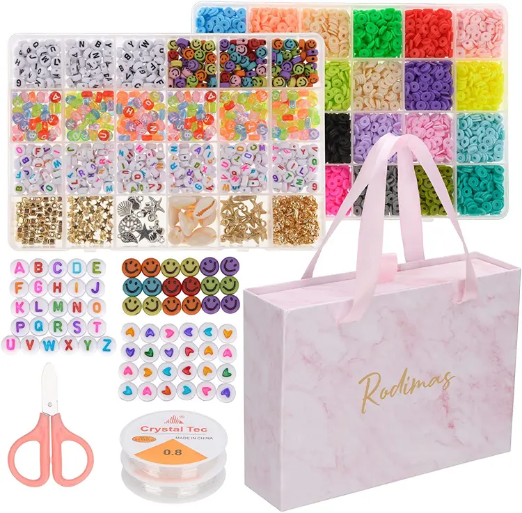 6000 Stück Polymer Clay Perlen für Armbänder Herstellung von 24 Farben 6 mm Heishi Perlen mit Anhänger Charms DIY mit Geschenk box