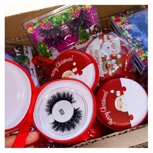 具有竞争力的价格私人睫毛标签盒您自己的标志3d貂皮睫毛与圣诞睫毛盒