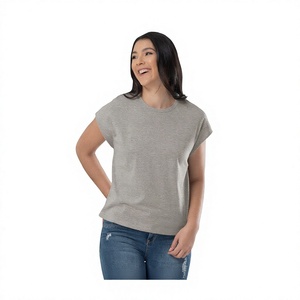 Women's Casual Loose Fit Spandex/Cotton Jersey Top Anti-shrink <b>Dropped</b> Shoulder Neck Short Sleeves <b>Back</b> Seam Side Seam Split - Product Image 3