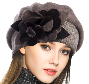 Béret en laine 100% pour femme, chic, à motif floral, chaud, en feutre, style artiste, pour l'hiver - Product Image 3