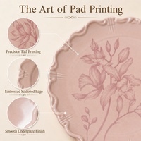 Service de table en porcelaine 18 pièces élégant motif floral rose poudré, avec assiettes à salade et à soupe, imprimé par tampographie, portable, pour mariage, maison, cadeau