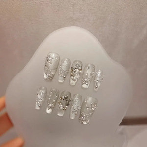 Cosy Leaf False Artificial <b>Nail</b> Tips Press on <b>Nails</b> Square Shape French Design Pre-designed Easy Apply with <b>Glue</b> - Product Image 2