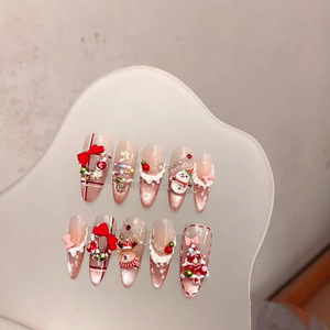 Cosy Leaf False Artificial <b>Nail</b> Tips Press on <b>Nails</b> Square Shape French Design Pre-designed Easy Apply with <b>Glue</b> - Product Image 3