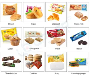 Cupcake Toast Bun Bread Croissant Flow Packing Machine Horizontal Automatic Packaging Line With Feeding Conveyor