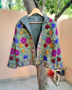 Veste Suzani en coton brodé floral, col mandarin, manches longues, faite à la main, vêtements d'extérieur pour femmes, style printemps - Product Image 6