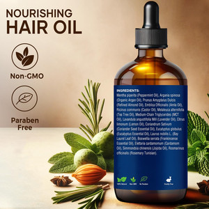 Olio per capelli Amla rosmarino per la crescita dei capelli e il cuoio capelluto secco con menta, ricino, oli di Tea Tree per capelli danneggiati, ricci e crespi - Product Image 4